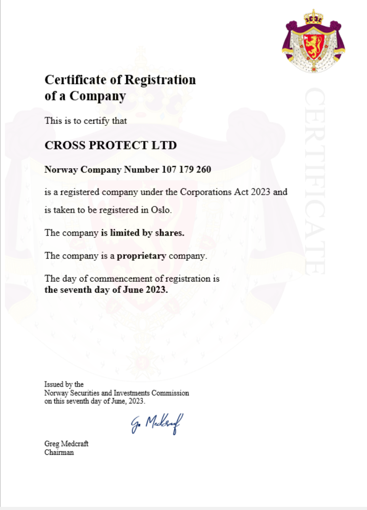 Norway business registration certificate Word and PDF template